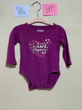 NWOT OshKosh Purple 'I Love Mommy' Long Sleeve Infant Bodysuit, 6 Months